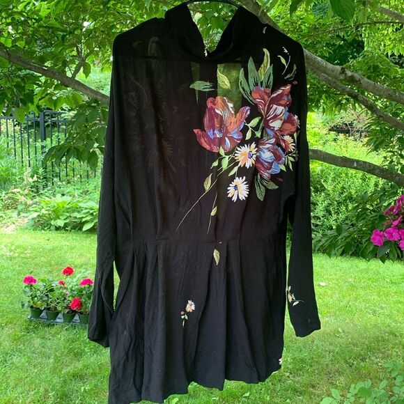 Free People Black Dress with Flowers open Back M - Picture 1 of 5